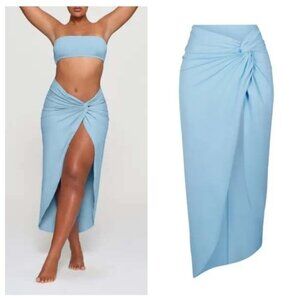 NWT SKIMS Recycled Swim Sarong Skirt Midi Slit Iris Blue Cover Up Medium M
